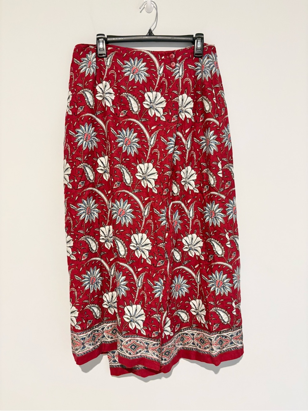 Talbots floral wrap around linen‎ skirt red size 14